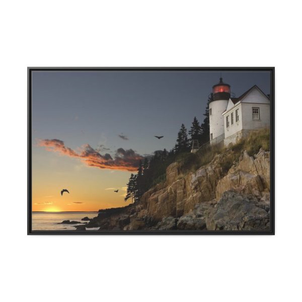 Lighthouse and Beautiful Sunset Framed Canvas