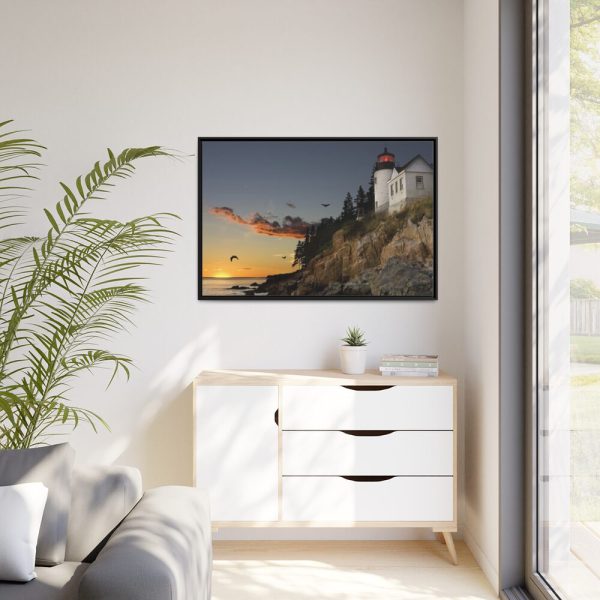 Lighthouse and Beautiful Sunset Framed Canvas