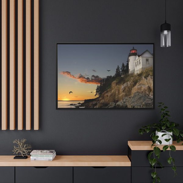 Lighthouse and Beautiful Sunset Framed Canvas