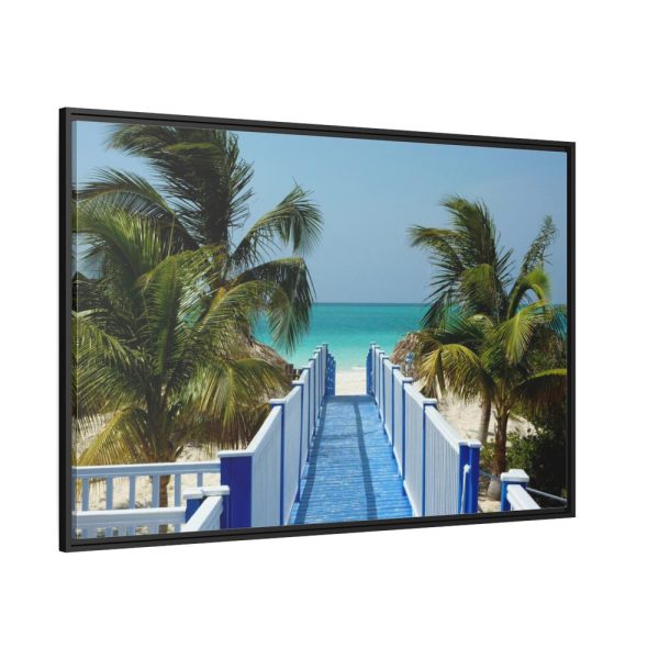 88289-1021.jpg Sunny Beach With Palm Tree and Blue Sky Framed Canvas