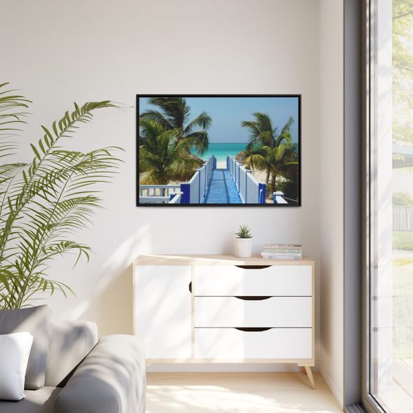 88289-1024.jpg Sunny Beach With Palm Tree and Blue Sky Framed Canvas