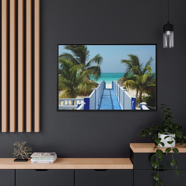 88289-1025.jpg Sunny Beach With Palm Tree and Blue Sky Framed Canvas