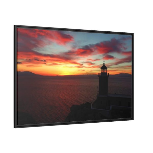 Lighthouse and Red Sky in the Morning Framed Canvas