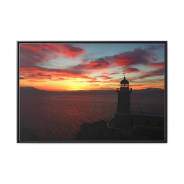 Lighthouse and Red Sky in the Morning Framed Canvas