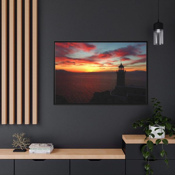 Lighthouse and Red Sky in the Morning Framed Canvas