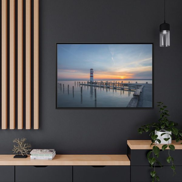 Lighthouse on the Ocean Dock Framed Canvas