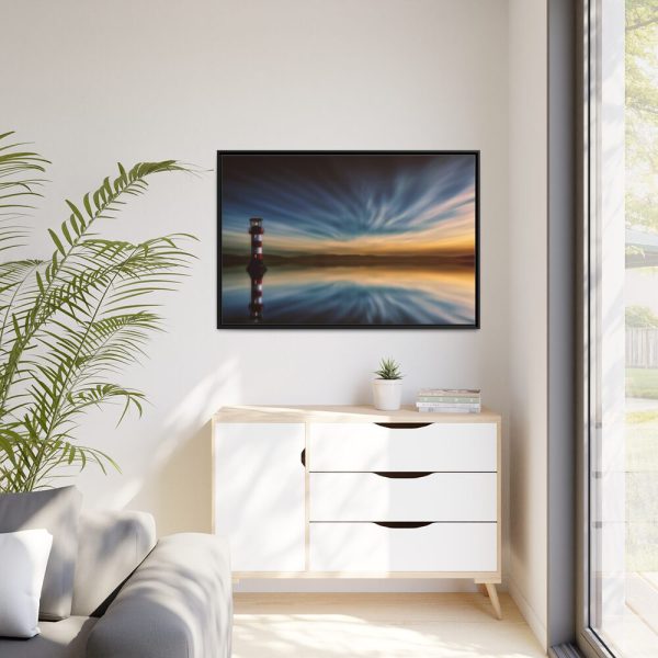 88289-1059.jpg Water Reflection and Lighthouse in Dusk Framed Canvas