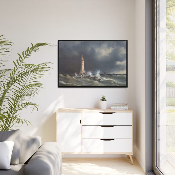 Eddystone Lighthouse by Anton Melbye Framed Canvas