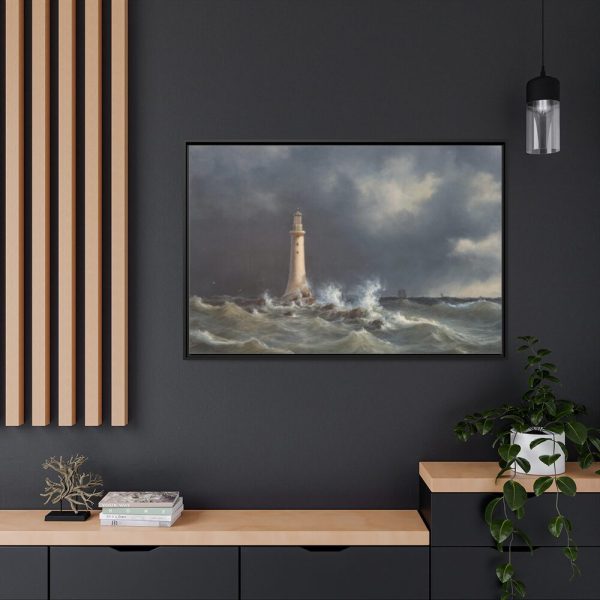 Eddystone Lighthouse by Anton Melbye Framed Canvas