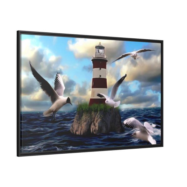 Lighthouse and Seagulls Framed Canvas