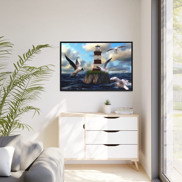 Lighthouse and Seagulls Framed Canvas