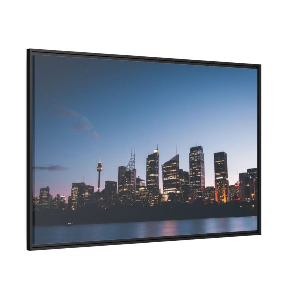 Buildings in the Night Framed Canvas
