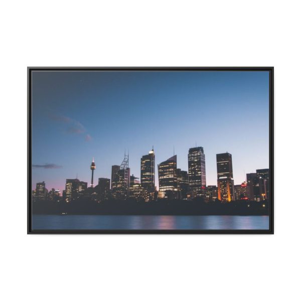 Buildings in the Night Framed Canvas