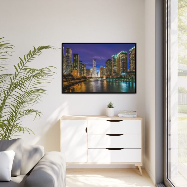 Chicago Illinois River Water Reflections Framed Canvas