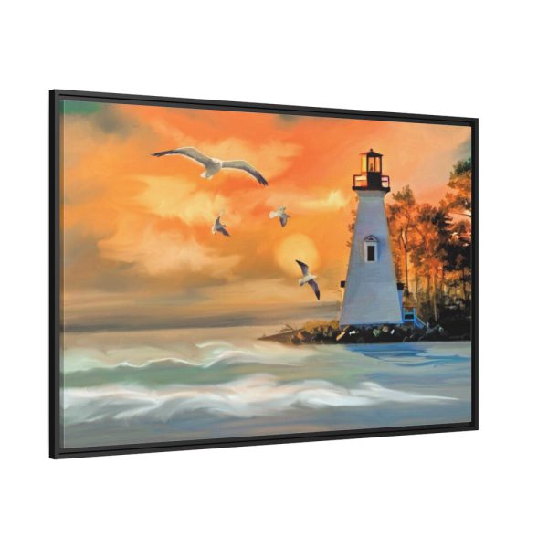 88289-1246.jpg Lighthouse Seagulls and a Beautiful Sky Framed Canvas