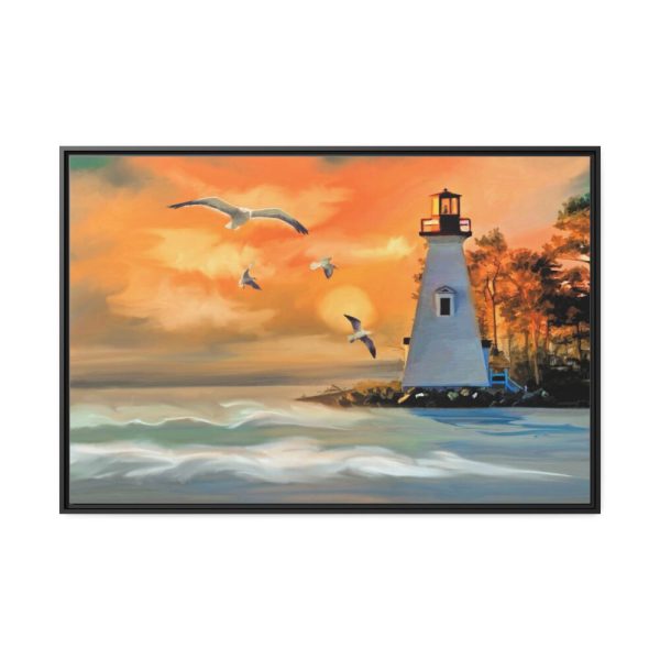 88289-1247.jpg Lighthouse Seagulls and a Beautiful Sky Framed Canvas