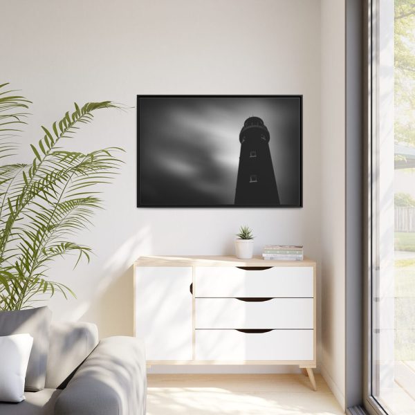 Lighthouse in Black and White Framed Canvas