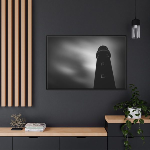 Lighthouse in Black and White Framed Canvas