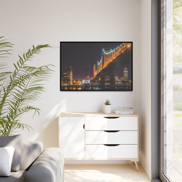 88289-1339.jpg A Well-lit Bridge at Nightfall Across the Waters Framed Canvas