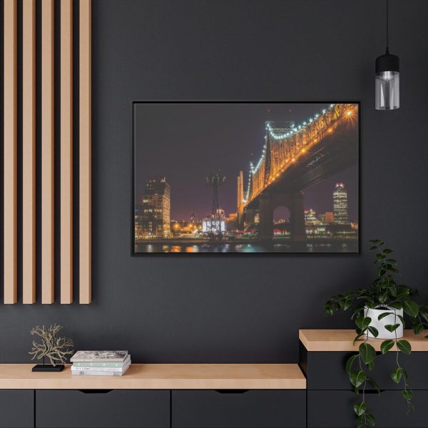 88289-1340.jpg A Well-lit Bridge at Nightfall Across the Waters Framed Canvas