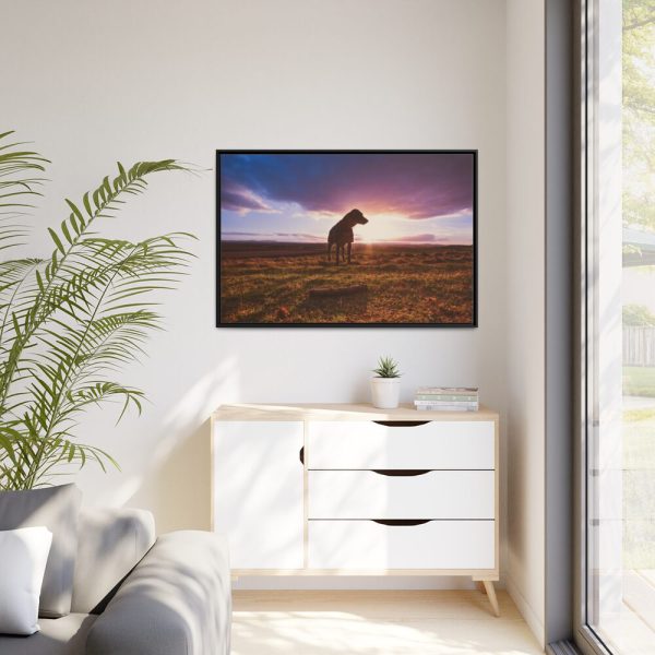 Free Dog at Sunset Framed Canvas