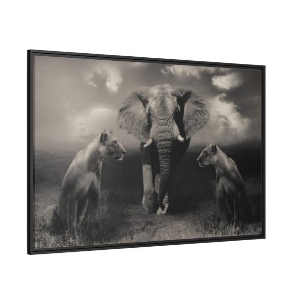 88289-280.jpg Big Elephant with Two Lion Framed Canvas