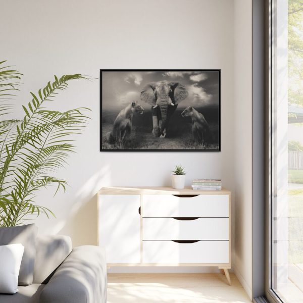 88289-283.jpg Big Elephant with Two Lion Framed Canvas