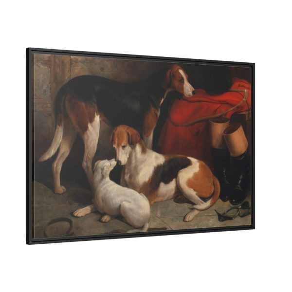 A Couple of Foxhounds with a Terrier by William Barraud Framed Canvas