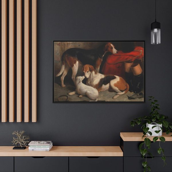 A Couple of Foxhounds with a Terrier by William Barraud Framed Canvas