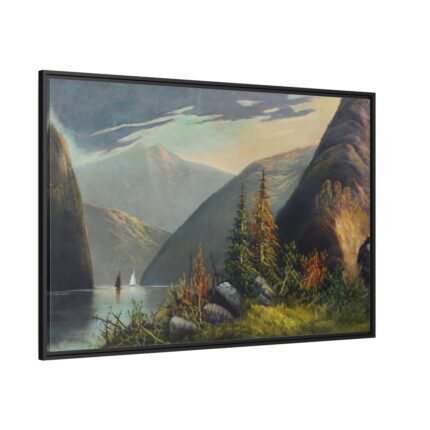 Mountain Lake Landscape Framed Canvas