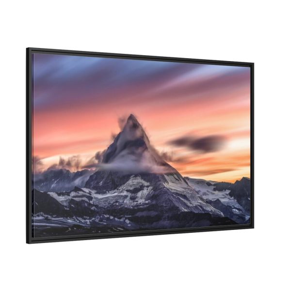 Snowcapped Mountain Peak on a Cloudy Sunrise in Matterhorn Framed Canvas