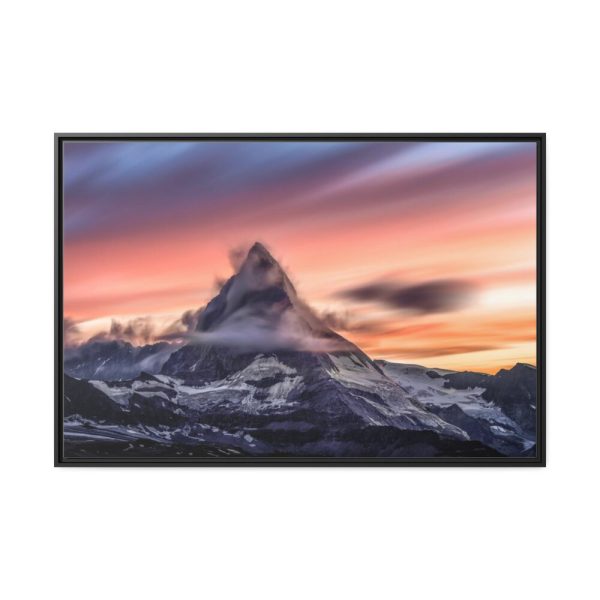 Snowcapped Mountain Peak on a Cloudy Sunrise in Matterhorn Framed Canvas