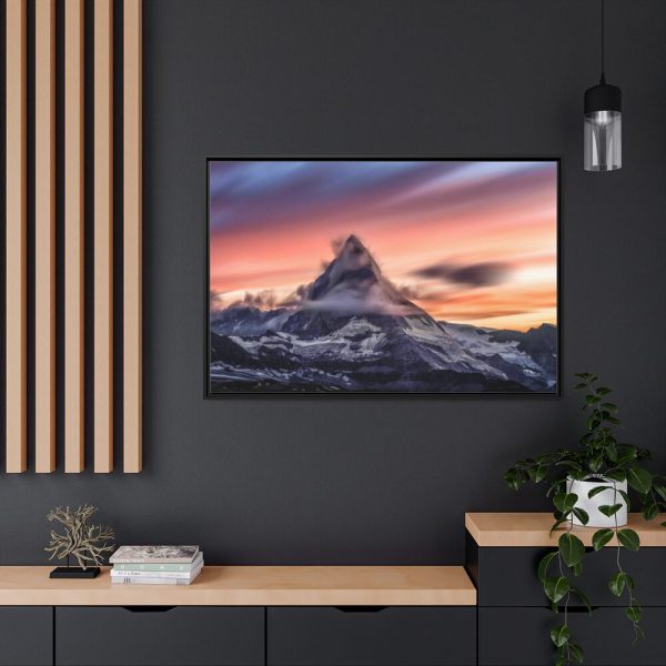 Snowcapped Mountain Peak on a Cloudy Sunrise in Matterhorn Framed Canvas