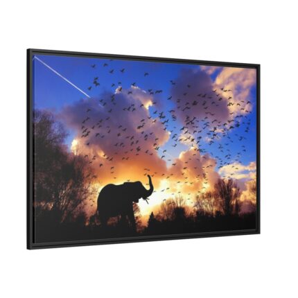 Elephants and Birds in the Nature Framed Canvas