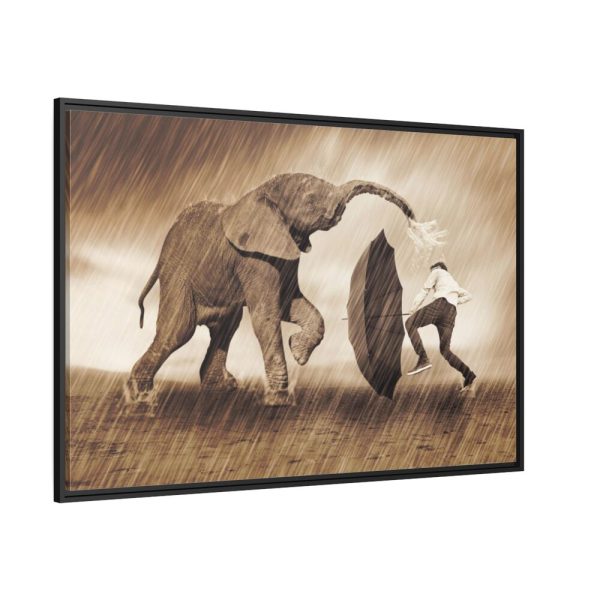 88289-555.jpg Elephant Play on the Rain with Umbrella Framed Canvas