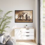 Elephant Play on the Rain with Umbrella Framed Canvas - Image 4