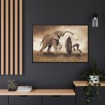 Elephant Play on the Rain with Umbrella Framed Canvas - Image 5