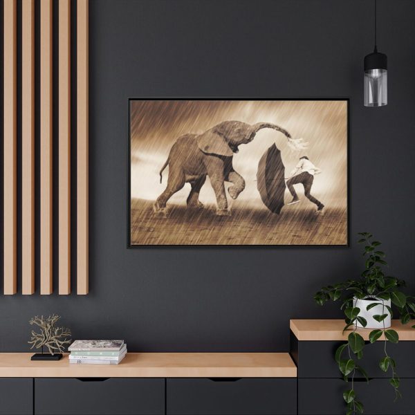 88289-559.jpg Elephant Play on the Rain with Umbrella Framed Canvas
