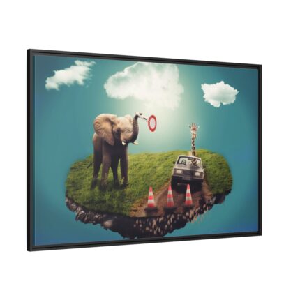 Elephant and Giraffe Illustration Framed Canvas