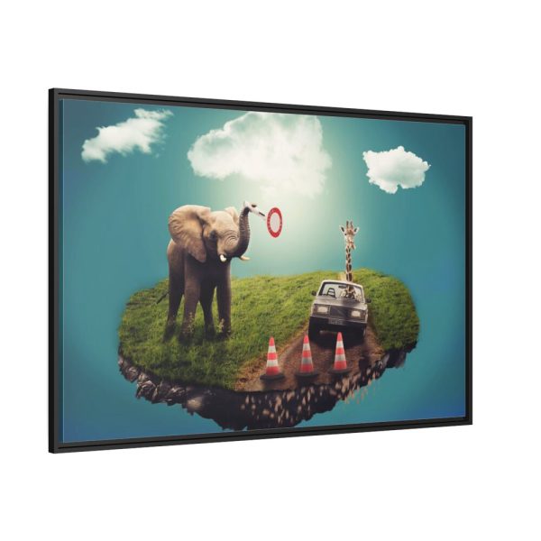Elephant and Giraffe Illustration Framed Canvas