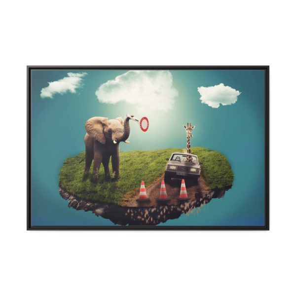 Elephant and Giraffe Illustration Framed Canvas
