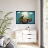 Elephant and Giraffe Illustration Framed Canvas