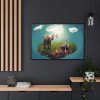 Elephant and Giraffe Illustration Framed Canvas