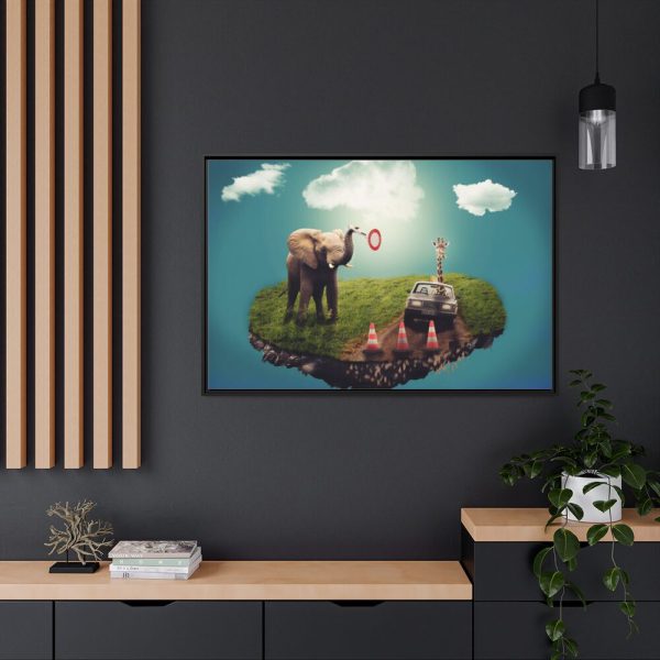 Elephant and Giraffe Illustration Framed Canvas