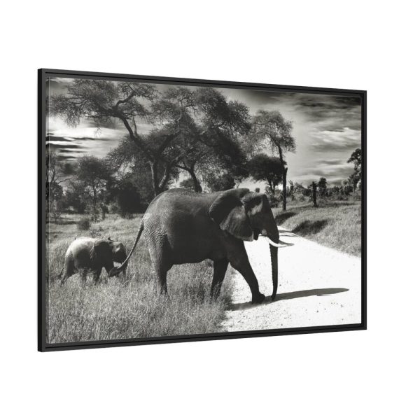 88289-575.jpg Mother and Baby Elephant on the Road Framed Canvas