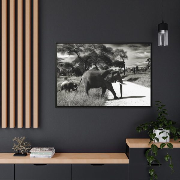 88289-579.jpg Mother and Baby Elephant on the Road Framed Canvas