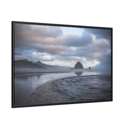 Misty View of the Mountain and Beach Framed Canvas