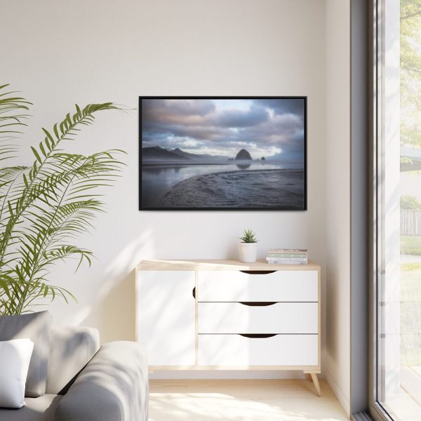 Misty View of the Mountain and Beach Framed Canvas