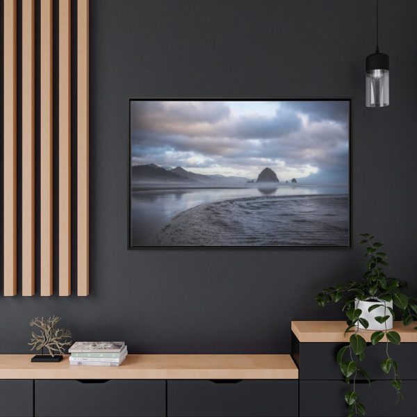 Misty View of the Mountain and Beach Framed Canvas