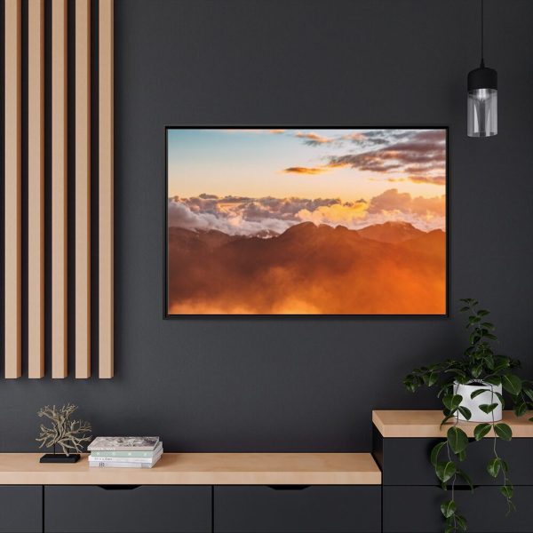 88289-619.jpg Clouds Envelope a Mountain Range During Sunset Framed Canvas